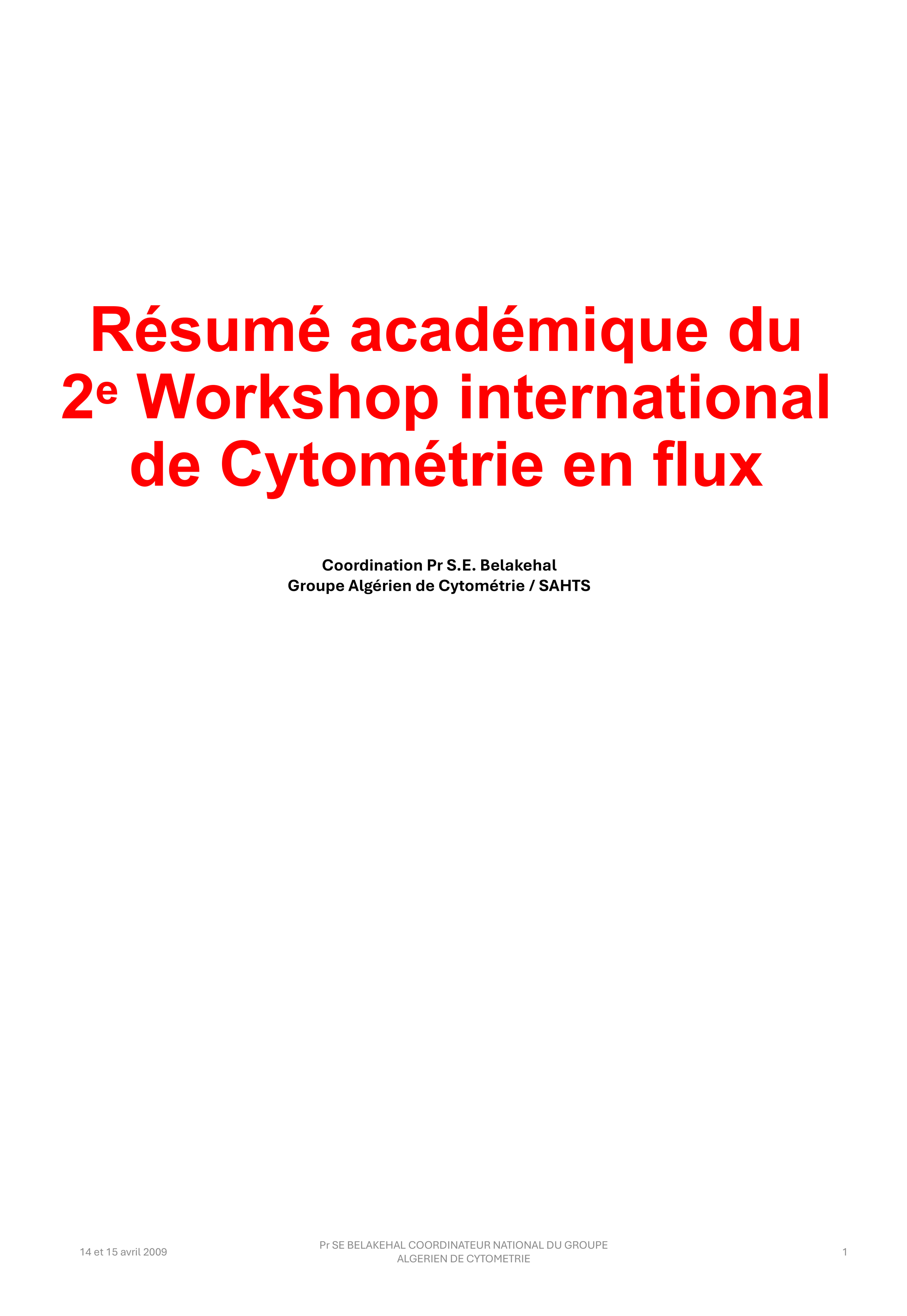 Résumé académique du 2e Workshop international  de Cytométrie en flux